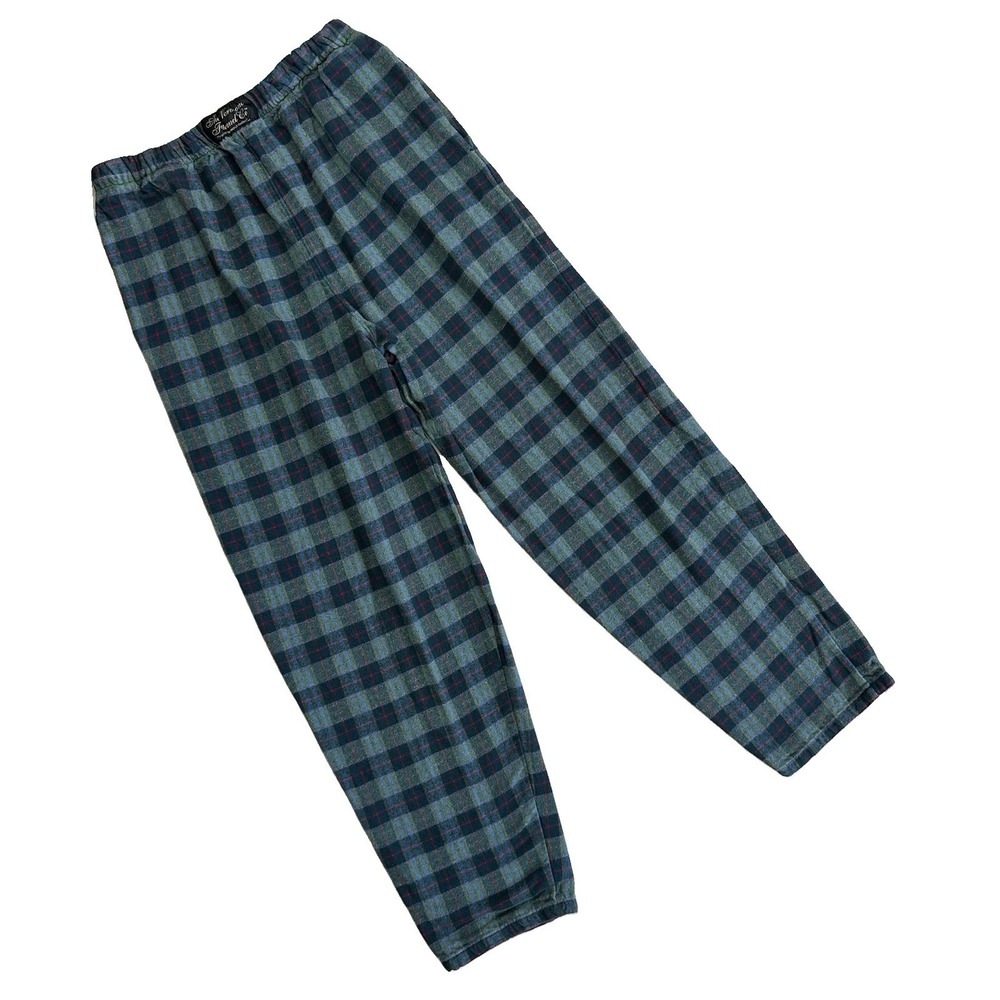 Vermont Flannel Co Plaid Pajama Pants Unisex Medium Green Blue Elastic Waist